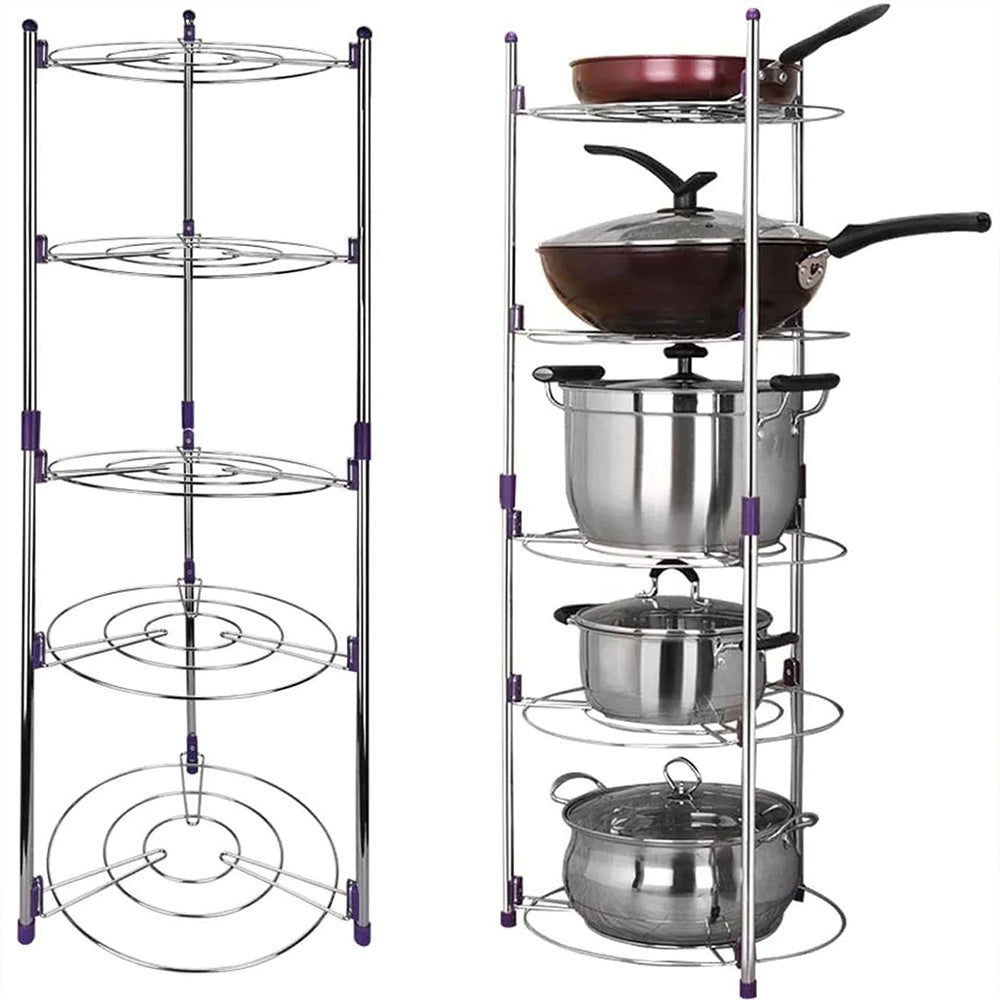 Adjustable 5-Tier Stainless Steel Storage Rack Round Shelves