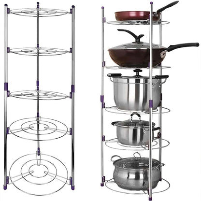 Adjustable 5-Tier Stainless Steel Storage Rack Round Shelves