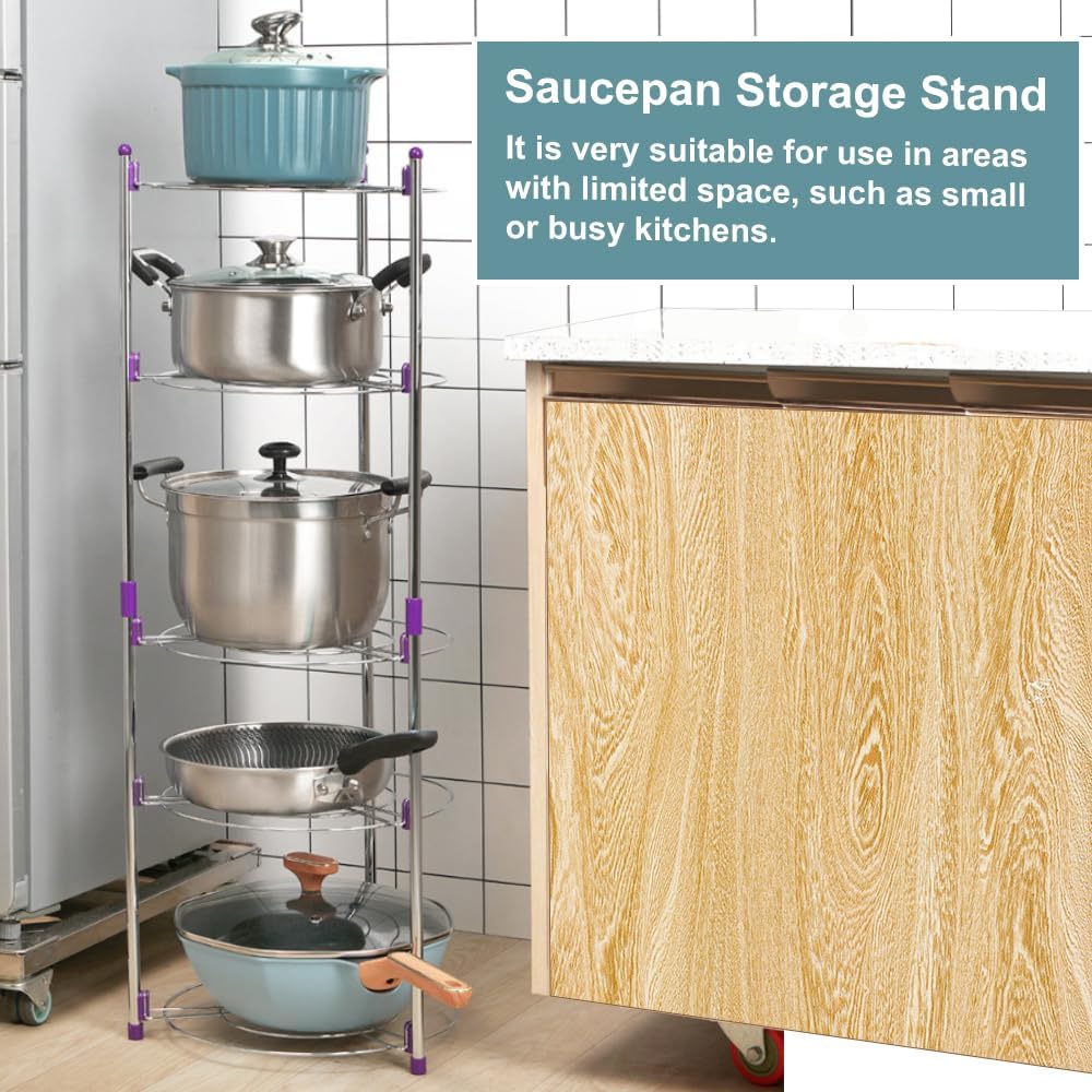 Adjustable 5-Tier Stainless Steel Storage Rack Round Shelves