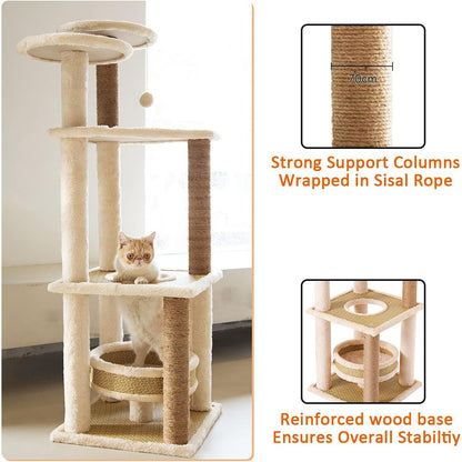 Multi-Level Cat Tree Tower with Scratching Posts – Beige
