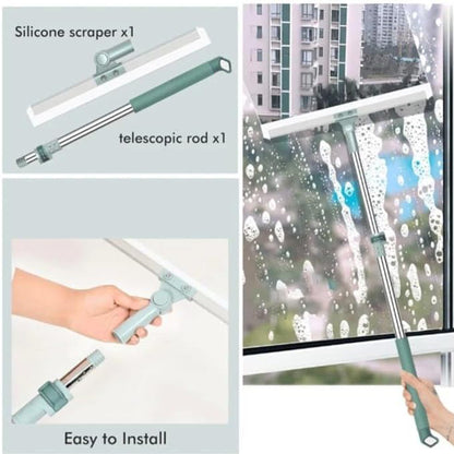 Silicone 3-in-1 Adjustable Indoor Broom Sweeper 180 Degree Rotatable Floor Wiper 52-cm