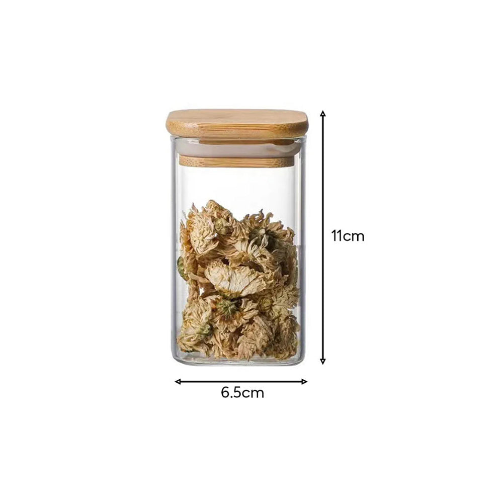 4-Glass Seasoning Jar with Bamboo Stand Holder Set HF-04 (L31 x W7.5 x H8.5)cm