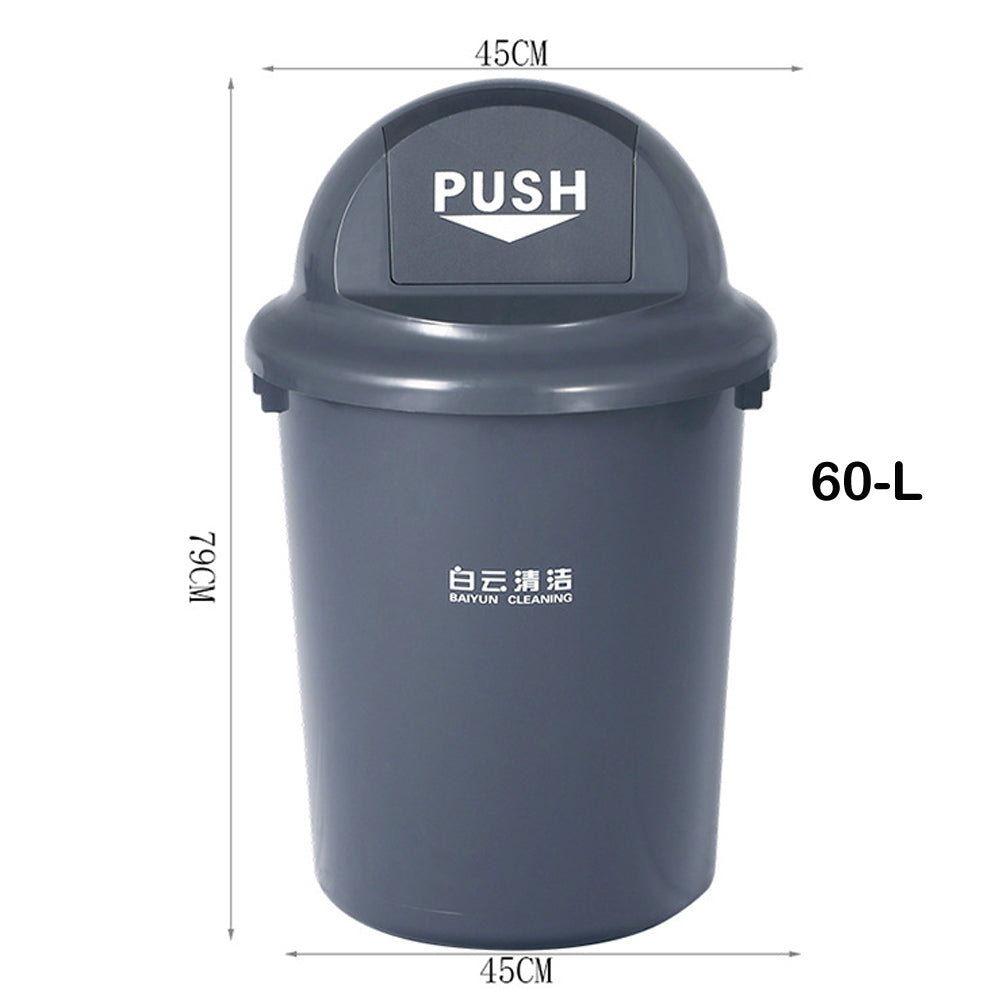 60/100-Liter Kitchen Trash Can with Push Lid, Plastic Tall Swing Top Garbage Can