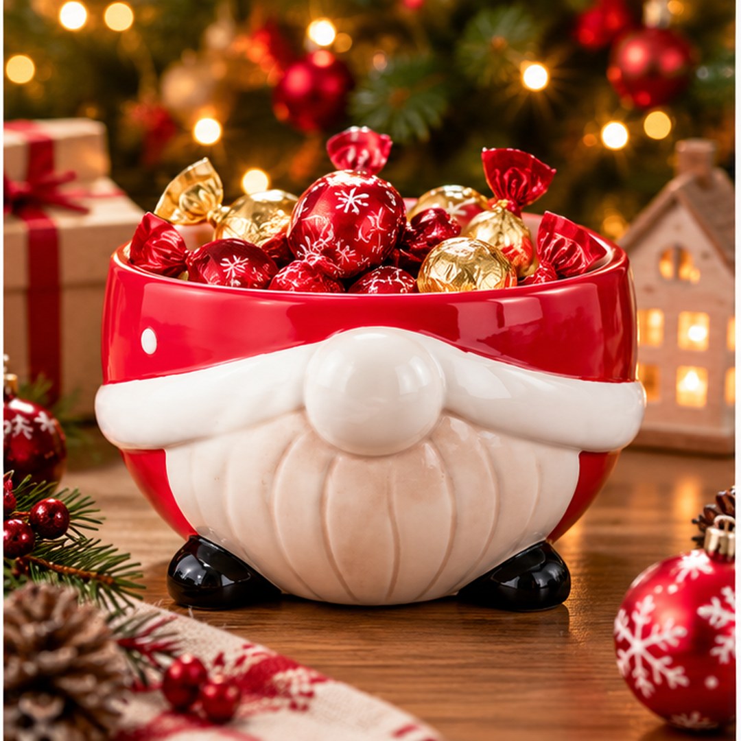 Alpine Lodge Santa Claus Ceramic Christmas Bowl – Red & White, 12 cm