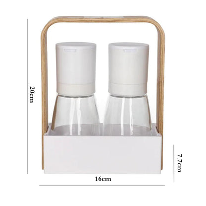 Danny Home 2-Pcs Oil & Vinegar With Rack Holder Wooden Handle