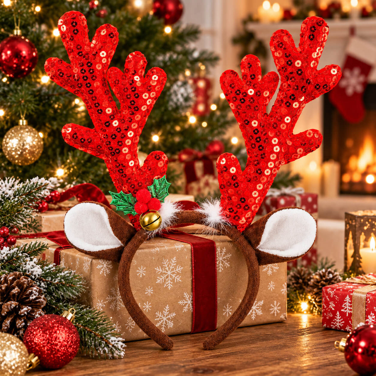 Noël Sequin Reindeer Antler Christmas Headband