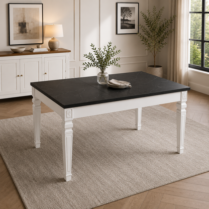 Minsk White & Black Marble-Look Extendable Dining Table