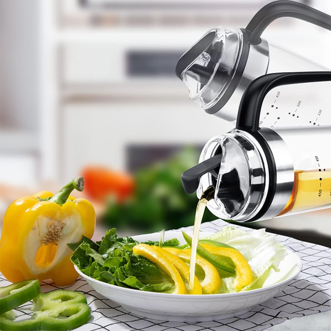 Automatic Cap Glass Olive Oil Dispenser Bottle 550-ml