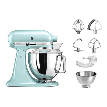 KitchenAid 5KSM175PSEIC Ironic Stand Mixer, Ice Blue + 3 L Bowl + Flex edge Beater