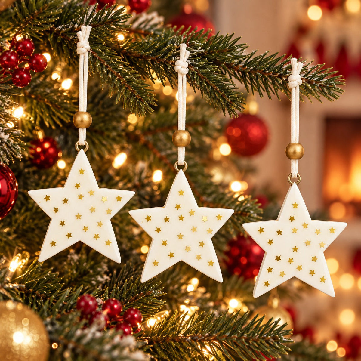 Festive Constellation Wooden Hanging Star Ornaments – Set of 3