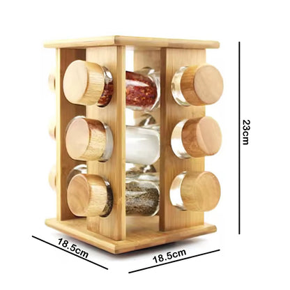 12 Glass Jars Rotating Wood Cylindrical Space Carousel (D19 x H23)cm