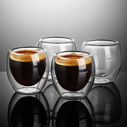 6-Pcs Double Wall Borosilicate Glass Espresso Cup Set Heat-resistant 80ml
