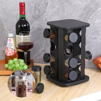 16-JARS 100ML Stainless Steel Rotating Seasoning Spice Jar Set Black