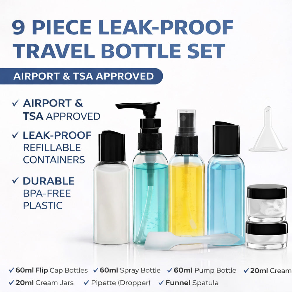 Danny Go 9 Piece Travel Bottle Set with Clear Airport Bag DT041