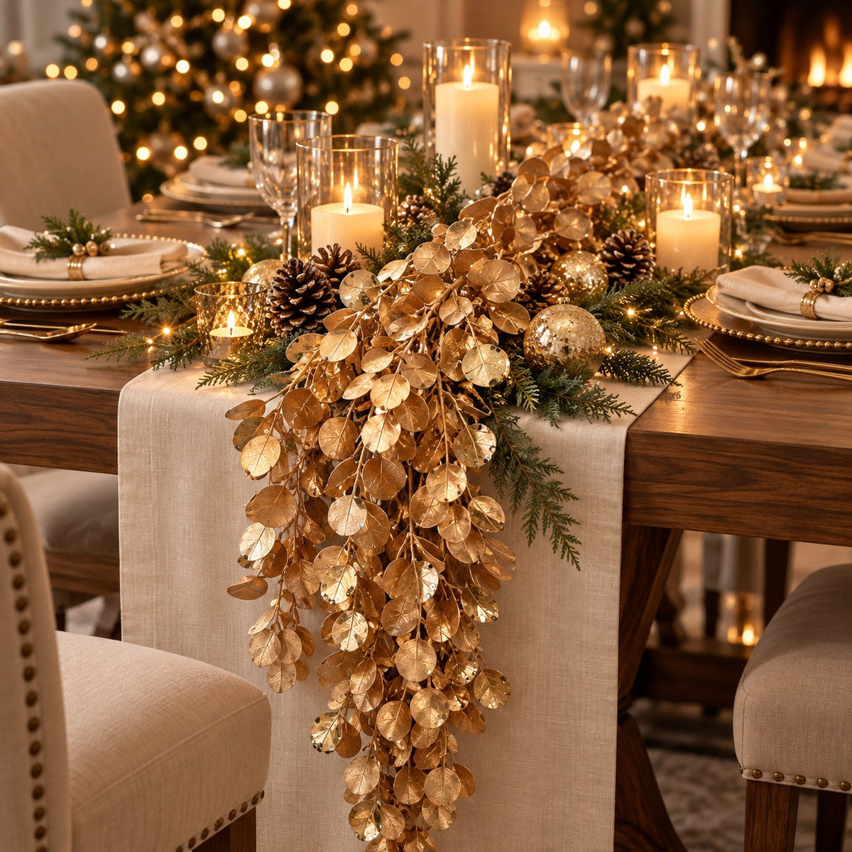 Mica Decorations Gold Cascading Leaf Hanging Christmas Decoration – Approx. 80 cm