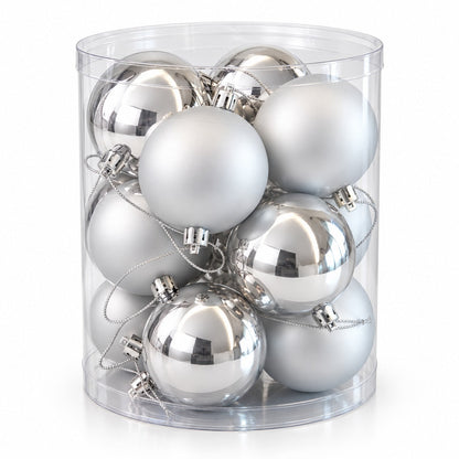 Noël Christmas Bauble Ornament Set – 12 Pieces – Silver / Champagne Gold