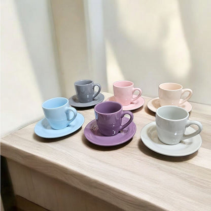 Phoenix 6-Pieces Soft Color Espresso Coffee Cups with Saucers Set