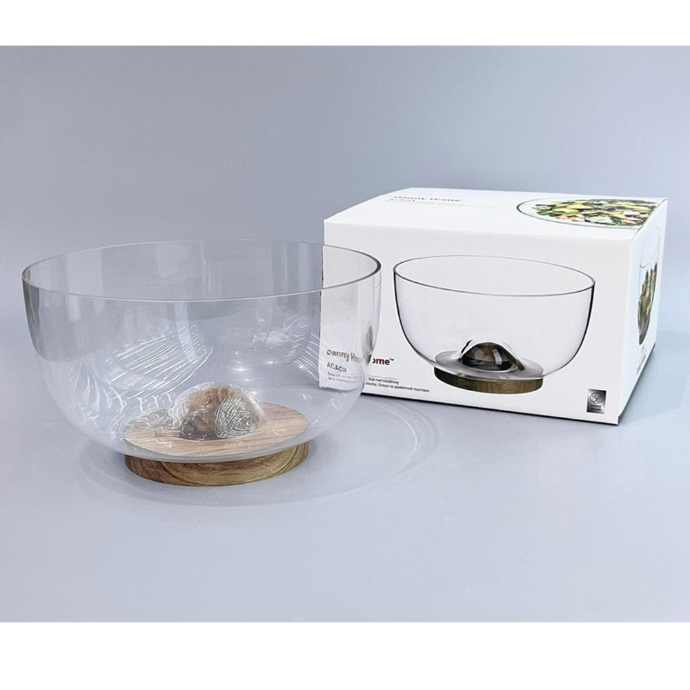Danny Home Glass Salad Bowl With Acadia Wooden Tray 23.5cm