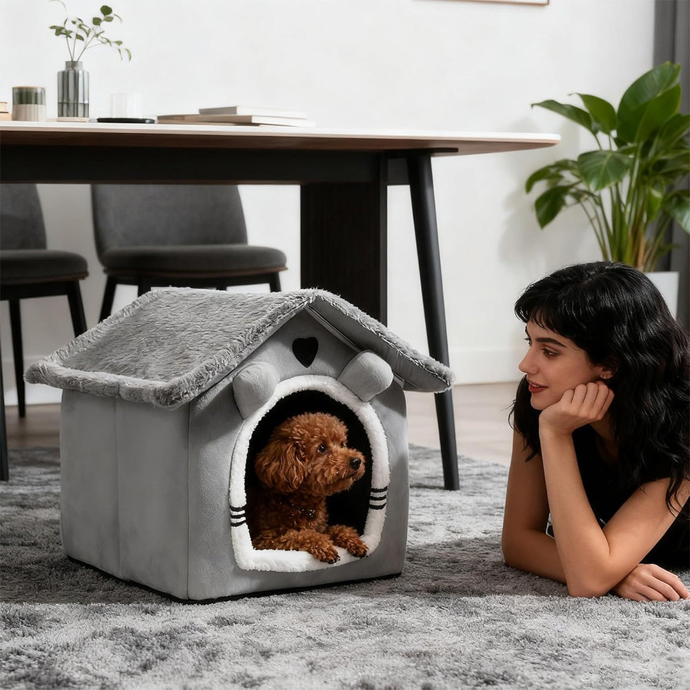 Plush Pet Bed Cave – Warm, Anti-Slip & Washable