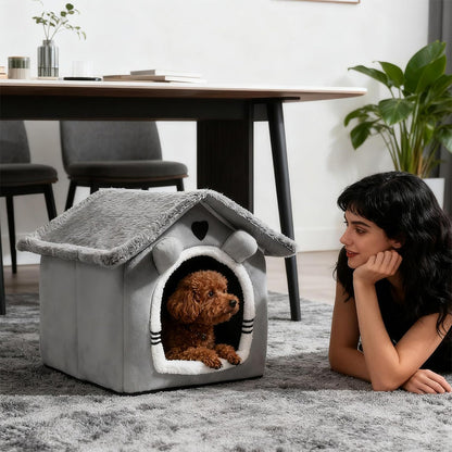Plush Pet Bed Cave – Warm, Anti-Slip & Washable