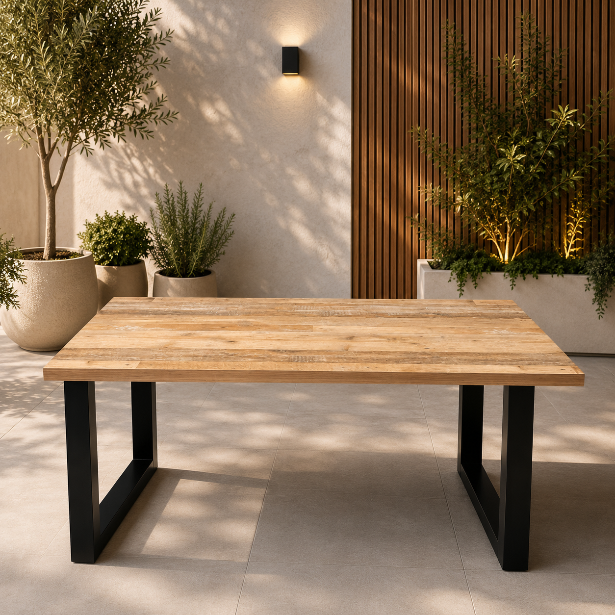 U-Gestell MDF Scratch-Resistant Oak Dining Table with Metal Legs