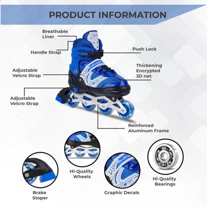 Inline Skates Adjustable Shoe Size With 1 LED Flashing Wheel