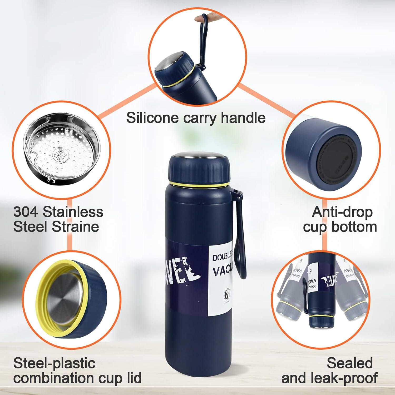 1000-ml Thermos Bottles Stainless Steel Leak-Proof Bottle for Hot and Cold Drinks