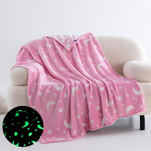 Star Moon Glow in The Dark Blanket for Kids – Pink 120cm x 170cm