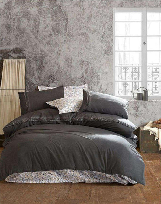 Vintage Duvet Cover Set GREY 6 pcs