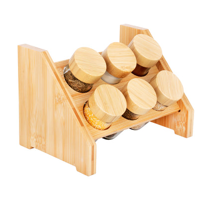 6-Glass Seasoning Jar with Bamboo Stand Holder Set BM-06MH