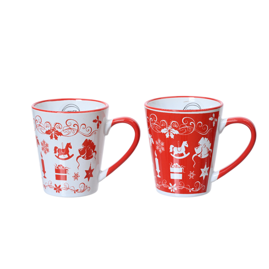 Mug stoneware round decal red rim, red ear H.10.4cm D.9.3cm (KAEMINGK)