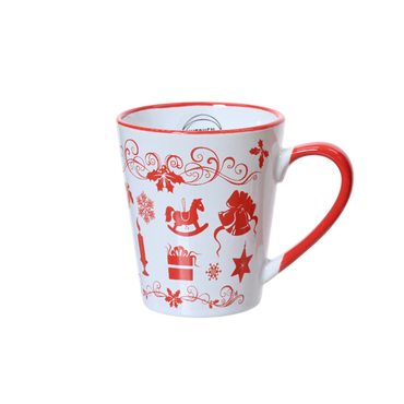 Mug stoneware round decal red rim, red ear H.10.4cm D.9.3cm (KAEMINGK)