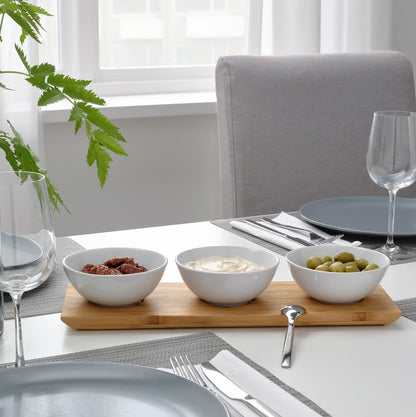 Danny Home 3-Pcs Ceramic Bowls With Bamboo Tray