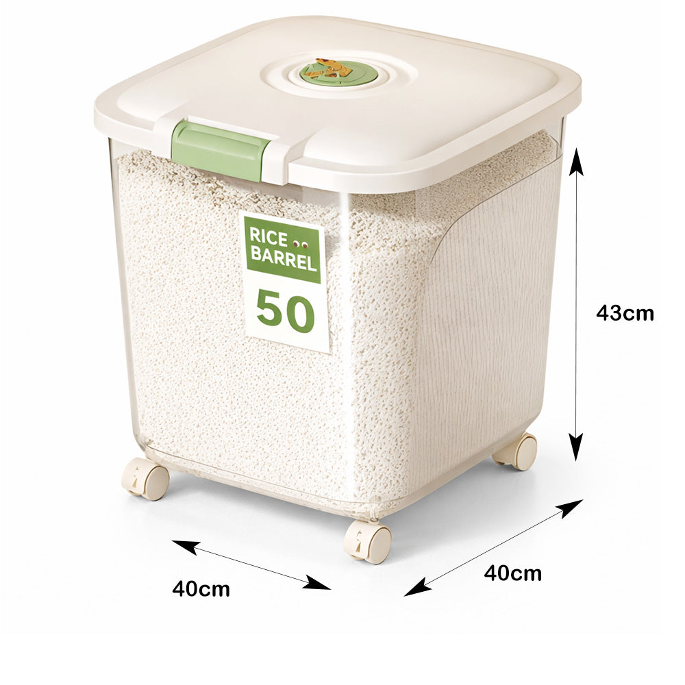Leak-Proof Rice Storage Container – 50L Airtight PP Bin with Wheels