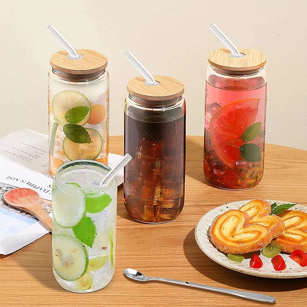 Danny Home Matcha 4-Pcs  Glass Cup With Straw 480-ml