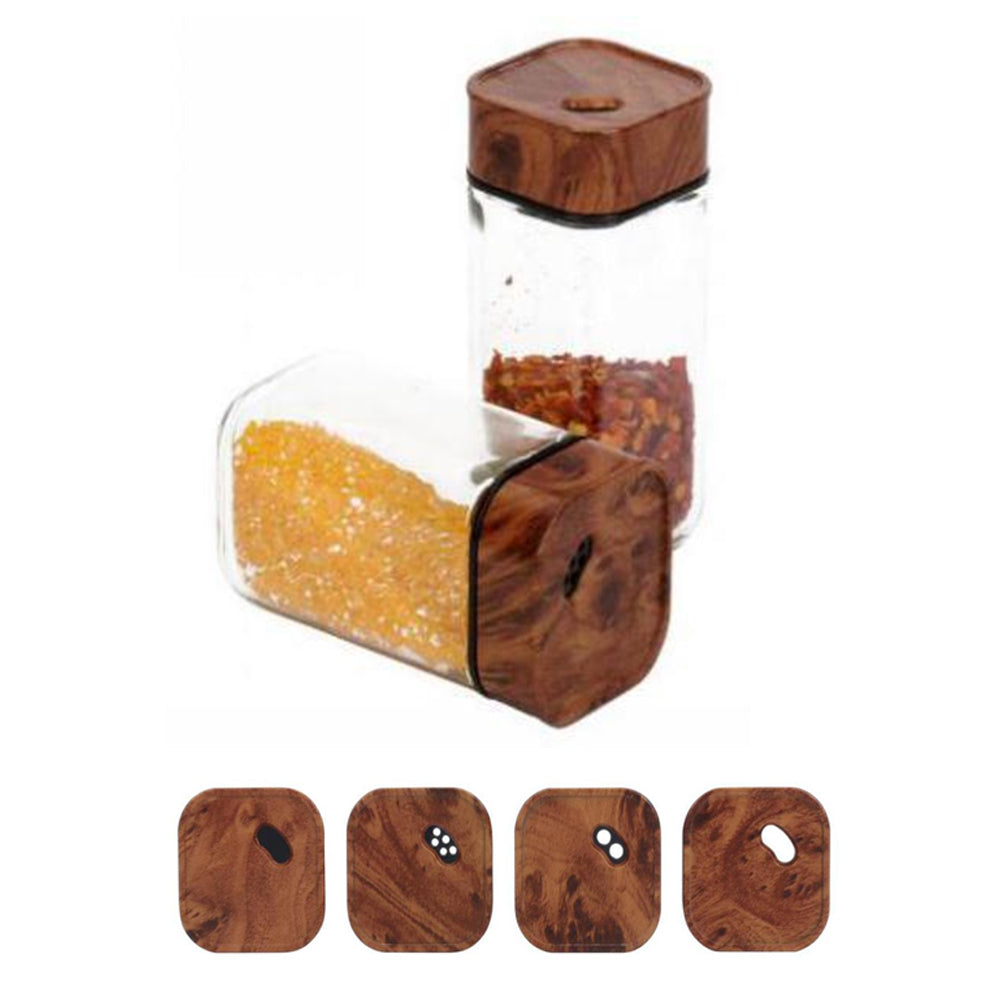 2-Pieces Glass Salt & Pepper Jar High Quality Plastic Lid-Wood Color 110ml