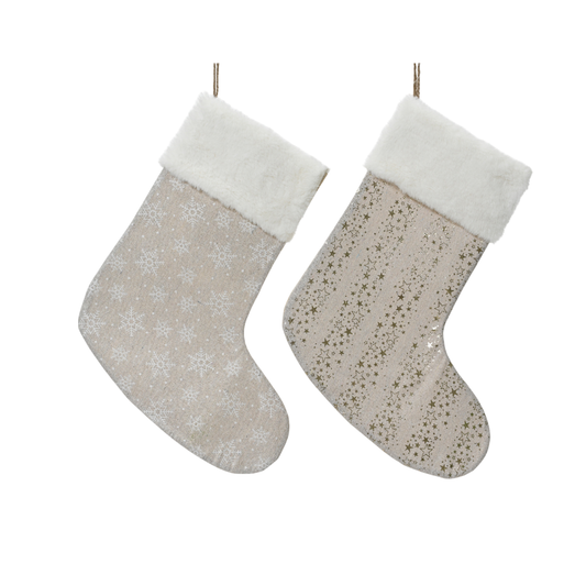 Stocking polyester snowflake print 1 piece L.0.5cm x W.29cm x H.38cm (KAEMINGK)