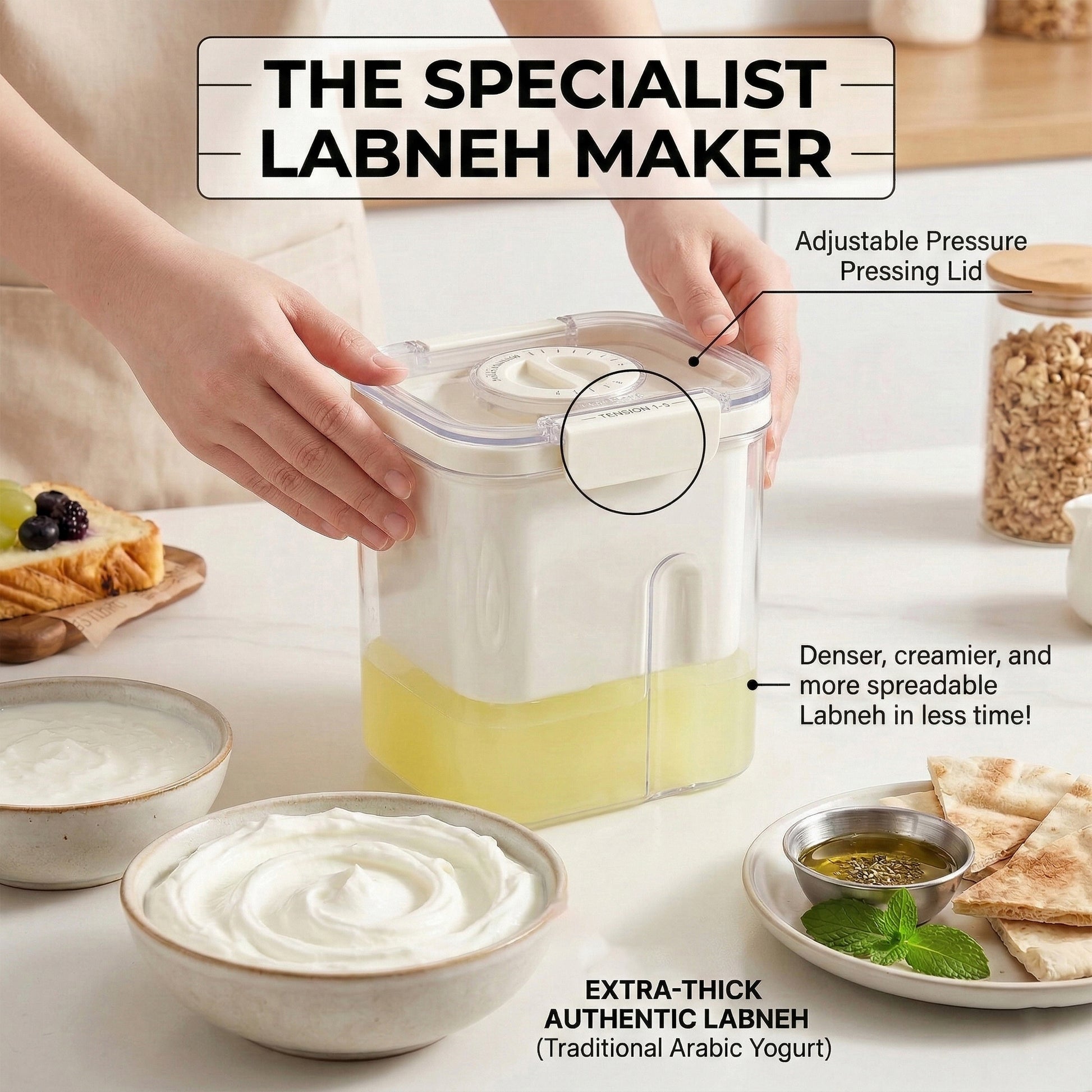 Labneh & Greek Yogurt Maker with Fine Mesh Bag and Lid