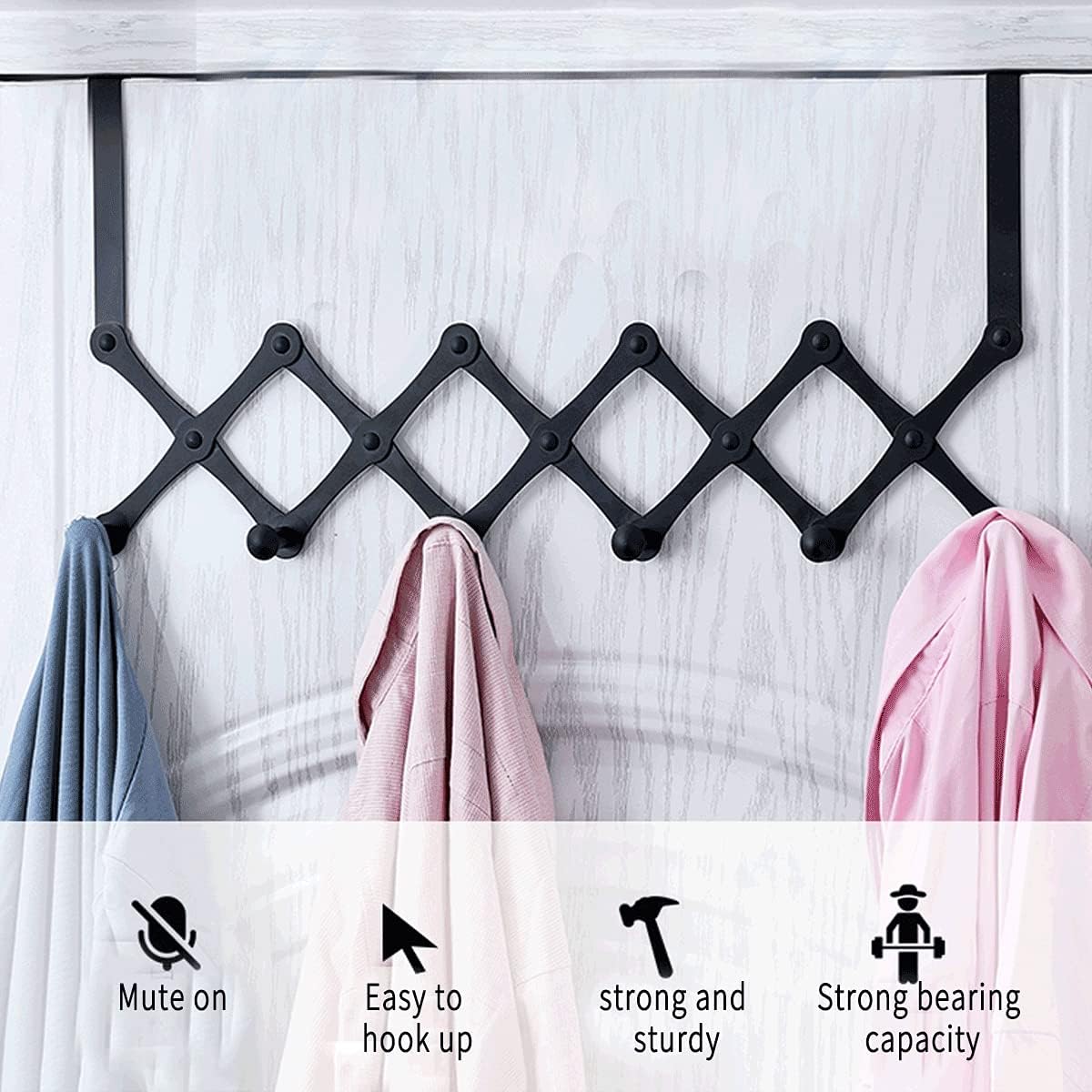 Over The Door Stainless Steel Telescopic Folding 5-Hooks Organizer Rack