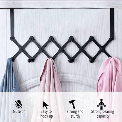 Over The Door Stainless Steel Telescopic Folding 5-Hooks Organizer Rack