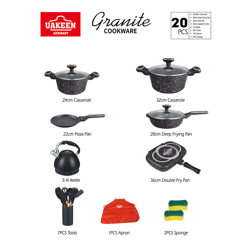 UAKEEN 20 pieces set Granite Non Stick Coating 100%
