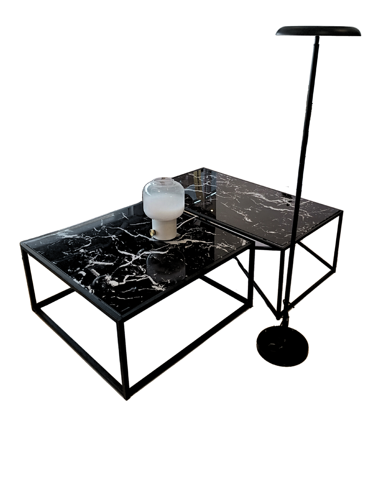 Nevia-2 Glass Marble Look Square Table by Reality