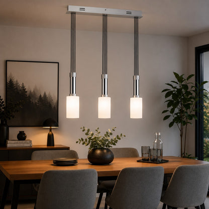 Micasa MILA 3-Light Pendant Light – Satin Silver & Chrome | Frosted Glass Adjustable Suspension