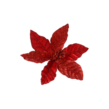 poinsettia on clip polyester velvet small berries center w glitter H.17cm D.24cm (KAEMINGK)