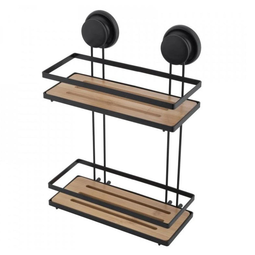 Bath &amp; Kitchen Shelf Suction Cups Metal With Bamboo 37x26x10.5cm
