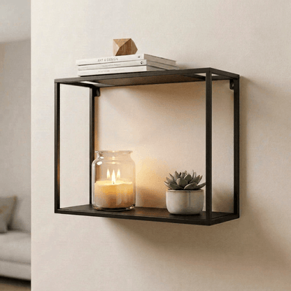 Micasa Modern Black Steel Rectangular Wall Shelf Box