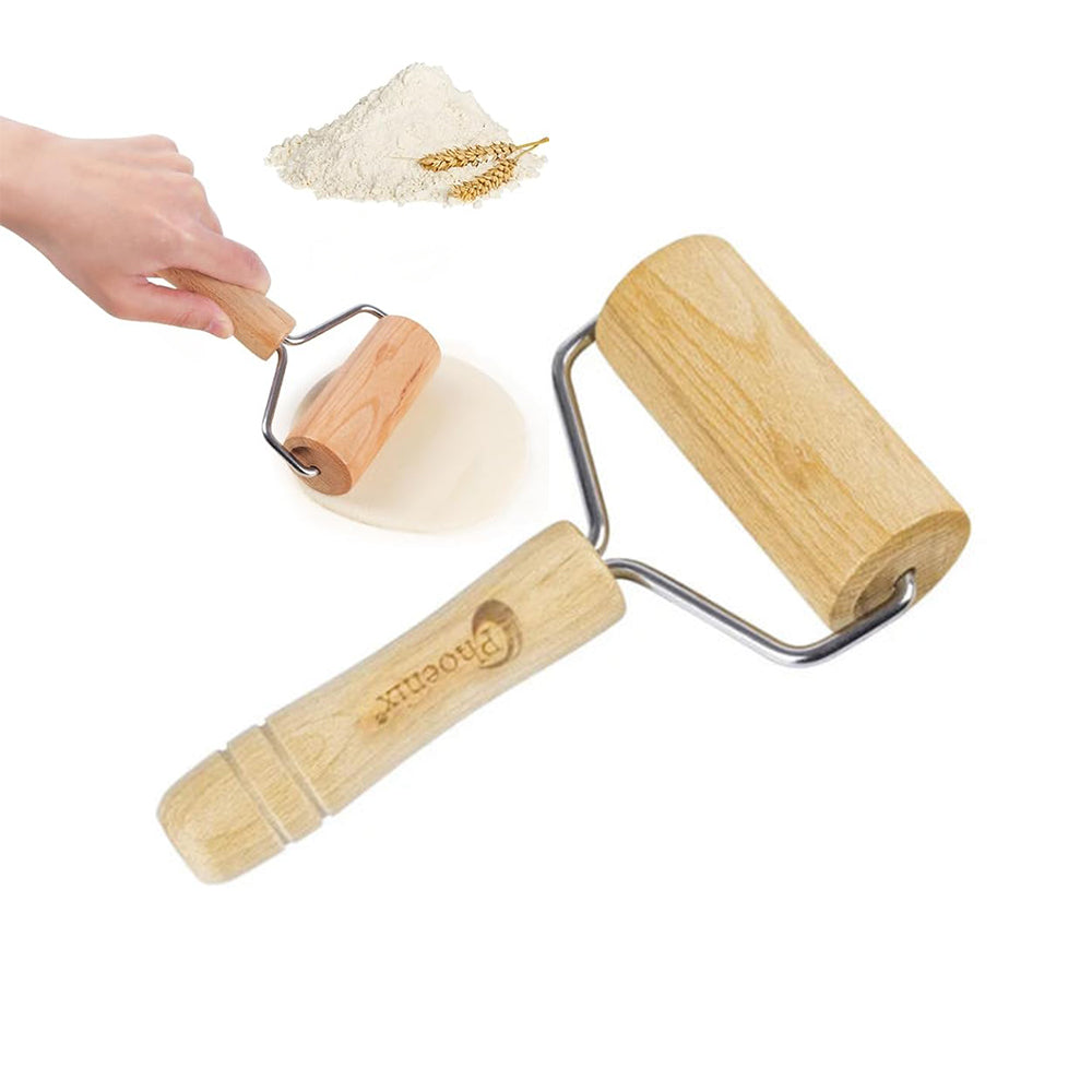 Phoenix Wooden Rolling Pin with Ergonomic Handle Small Size (L18 x W9)cm