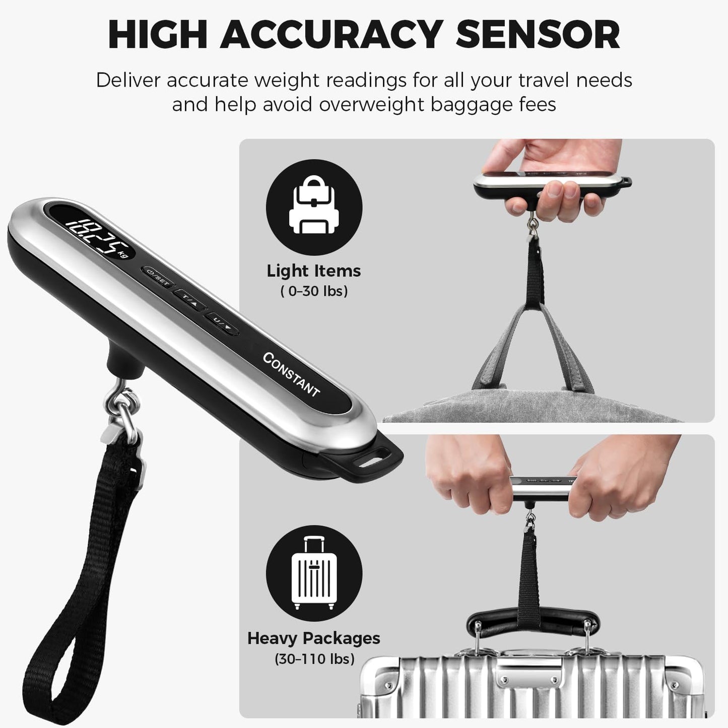 Constant, Luggage Scale, 50KG Luggage Weight Scale Digital Suitcase Scale with Hook