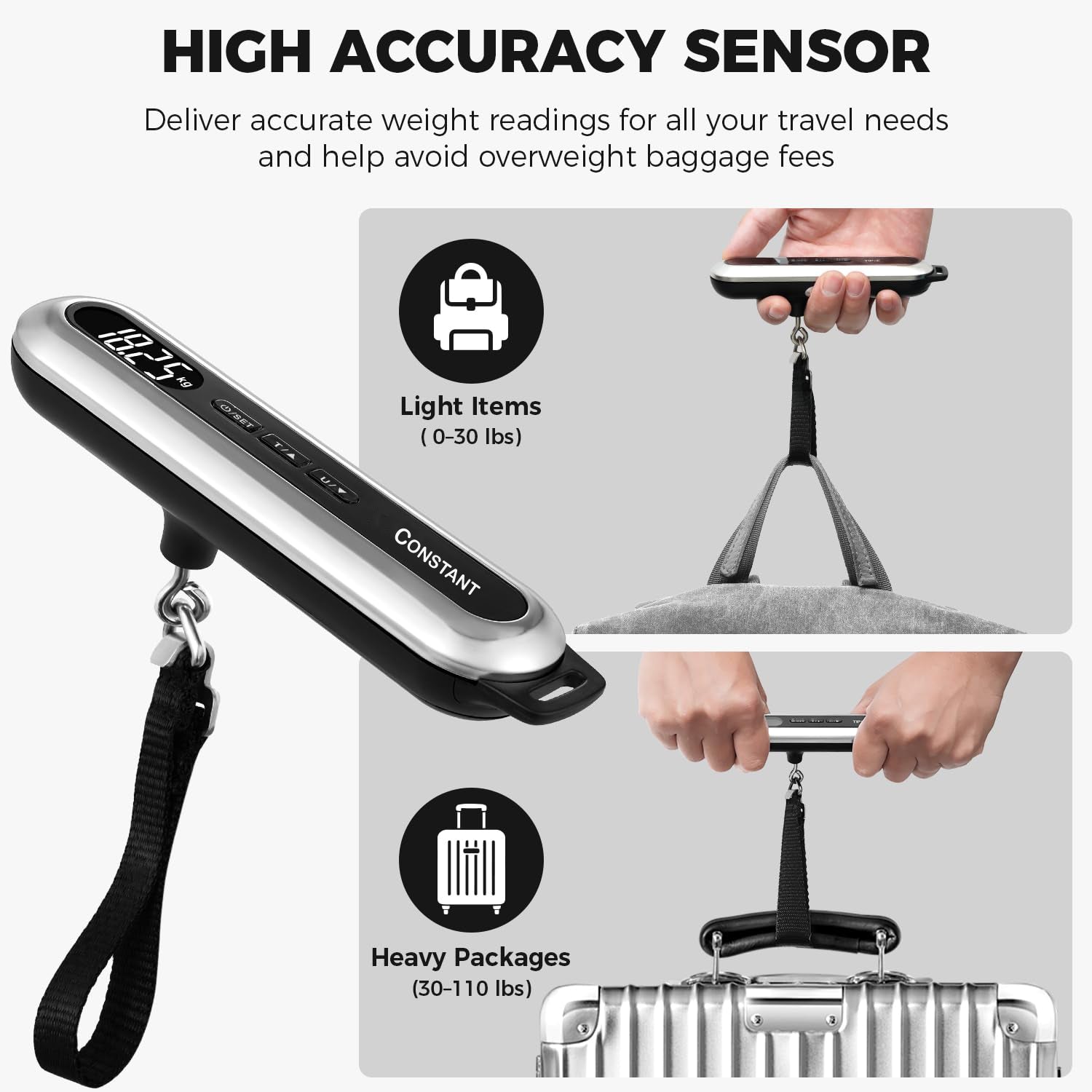 Constant, Luggage Scale, 50KG Luggage Weight Scale Digital Suitcase Scale with Hook
