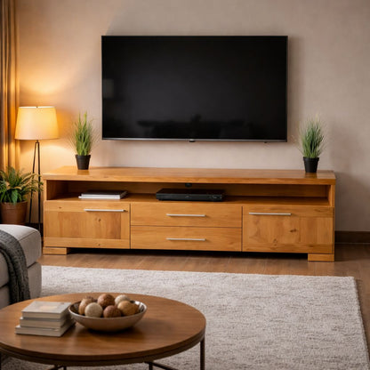 Oak TV Unit & Veneered MDF Cabinet with Storage & Cable Management